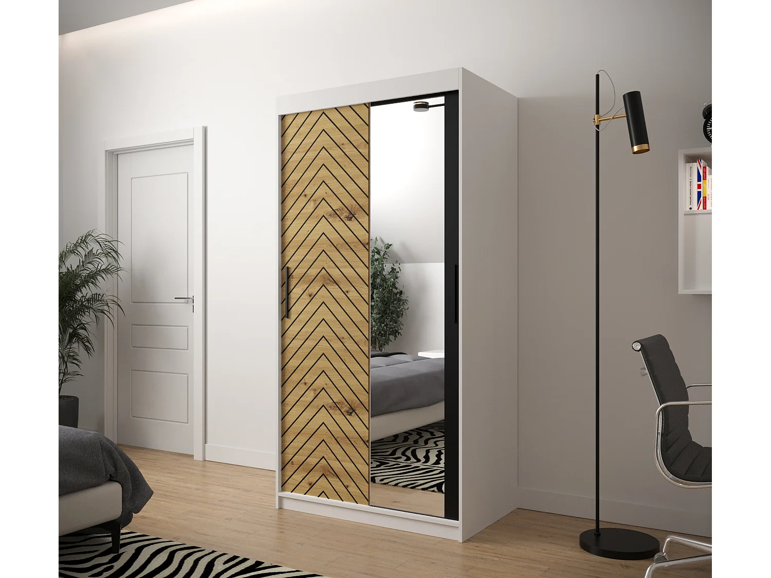 Schwebetürenschrank Jodełka 2 200/100/62 2-Türig (Weiß/Artisan)