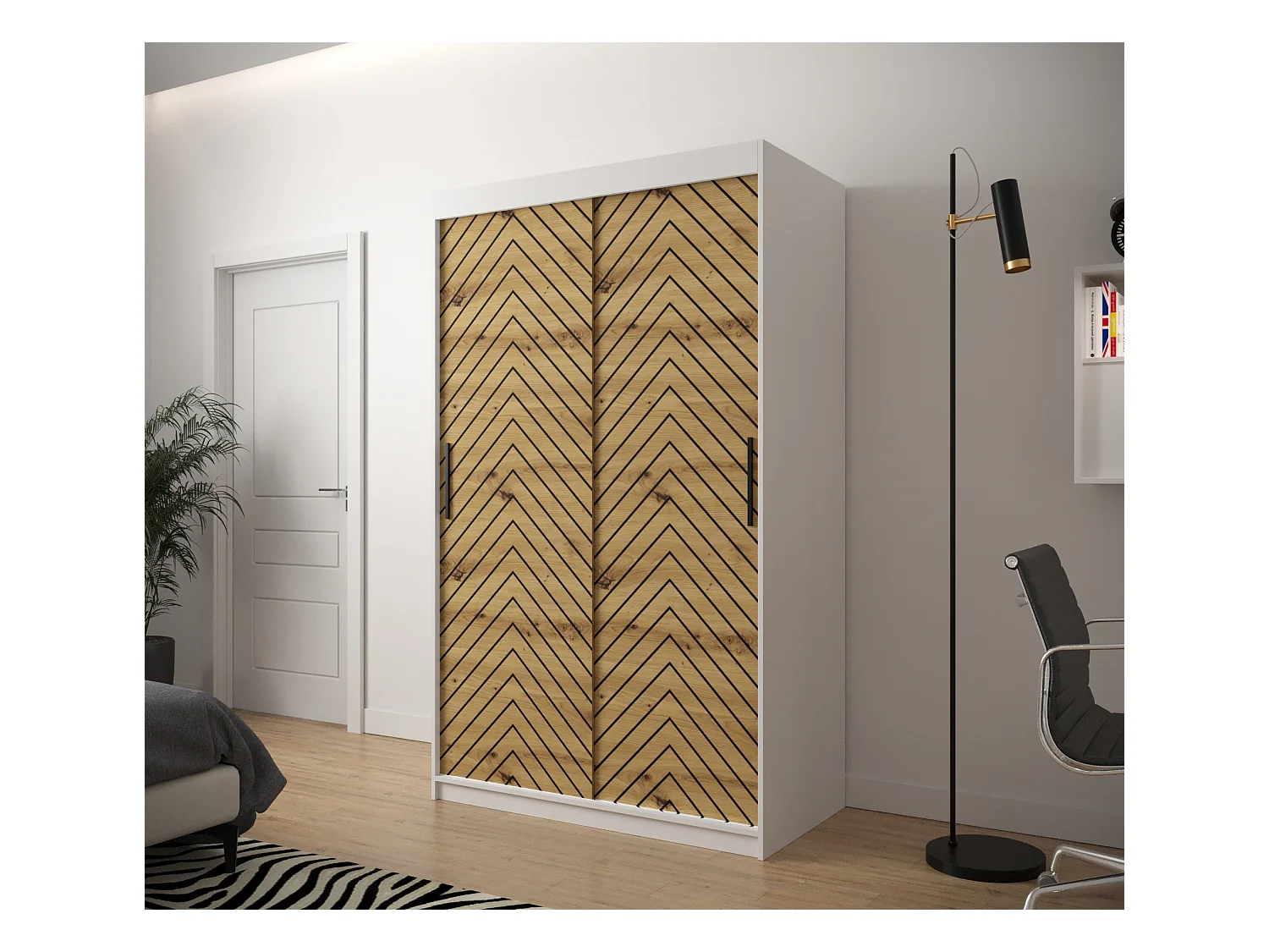 Armoire à portes coulissantes Jodełka 1 200/120/62 2 portes (Blanc/Artisan)