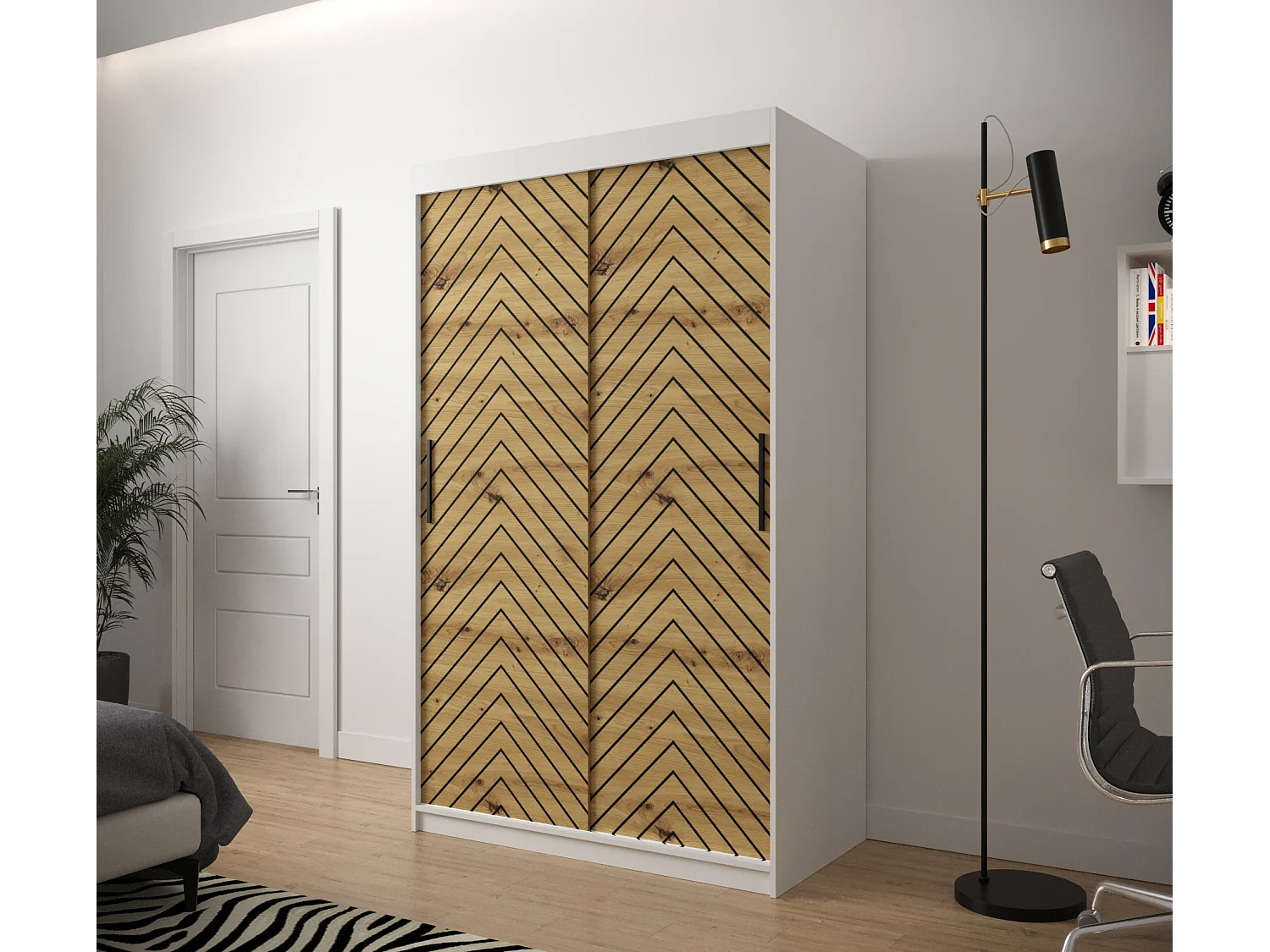 Armoire à portes coulissantes Jodełka 1 200/120/62 2 portes (Blanc/Artisan)