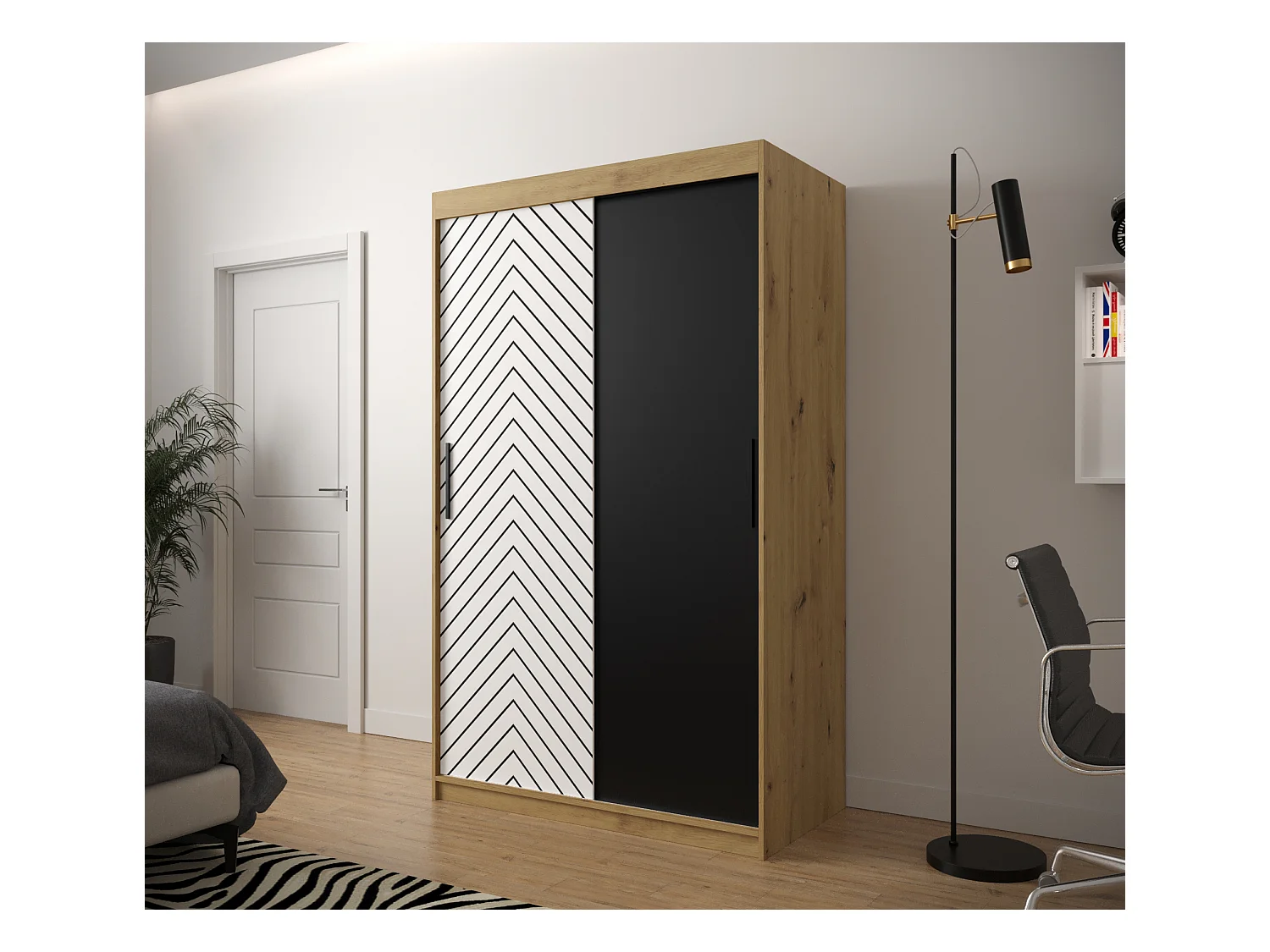 Armoire à portes coulissantes Jodełka 200/120/62 2 portes (Artisan/Blanc)