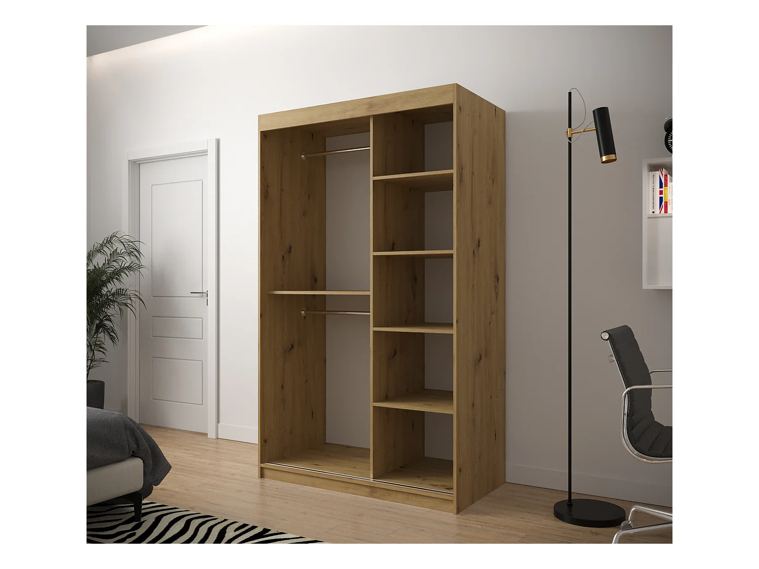 Armoire à portes coulissantes Jodełka 200/120/62 2 portes (Artisan/Blanc)