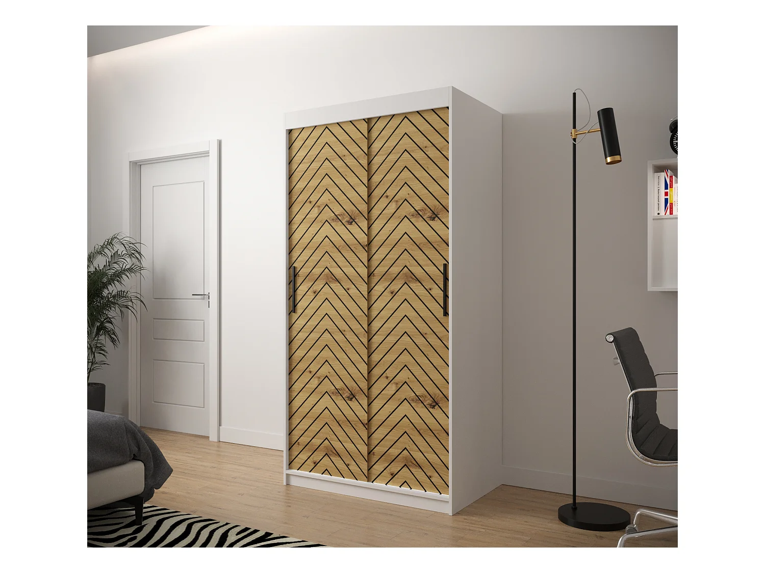 Armoire à portes coulissantes Jodełka 1 200/100/62 2 portes (Blanc/Artisan)