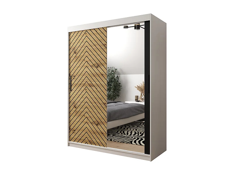 Schwebetürenschrank Jodełka 2 200/150/62 2-Türig (Weiß/Artisan)