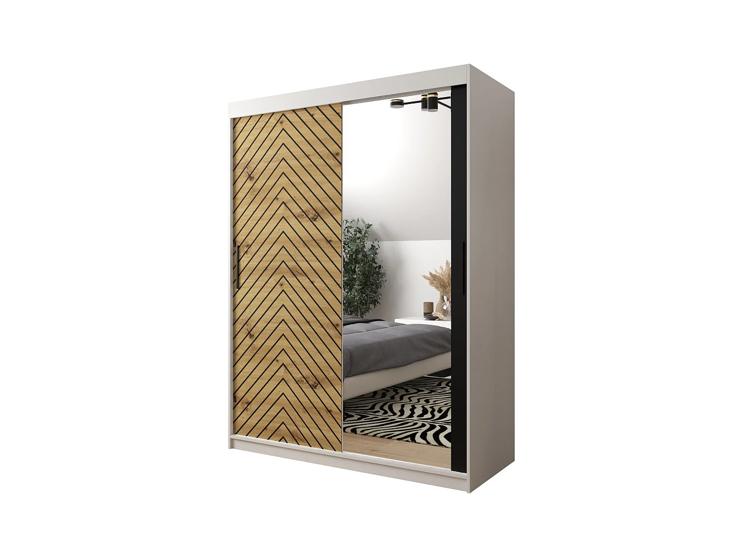 Schwebetürenschrank Jodełka 2 200/150/62 2-Türig (Weiß/Artisan)