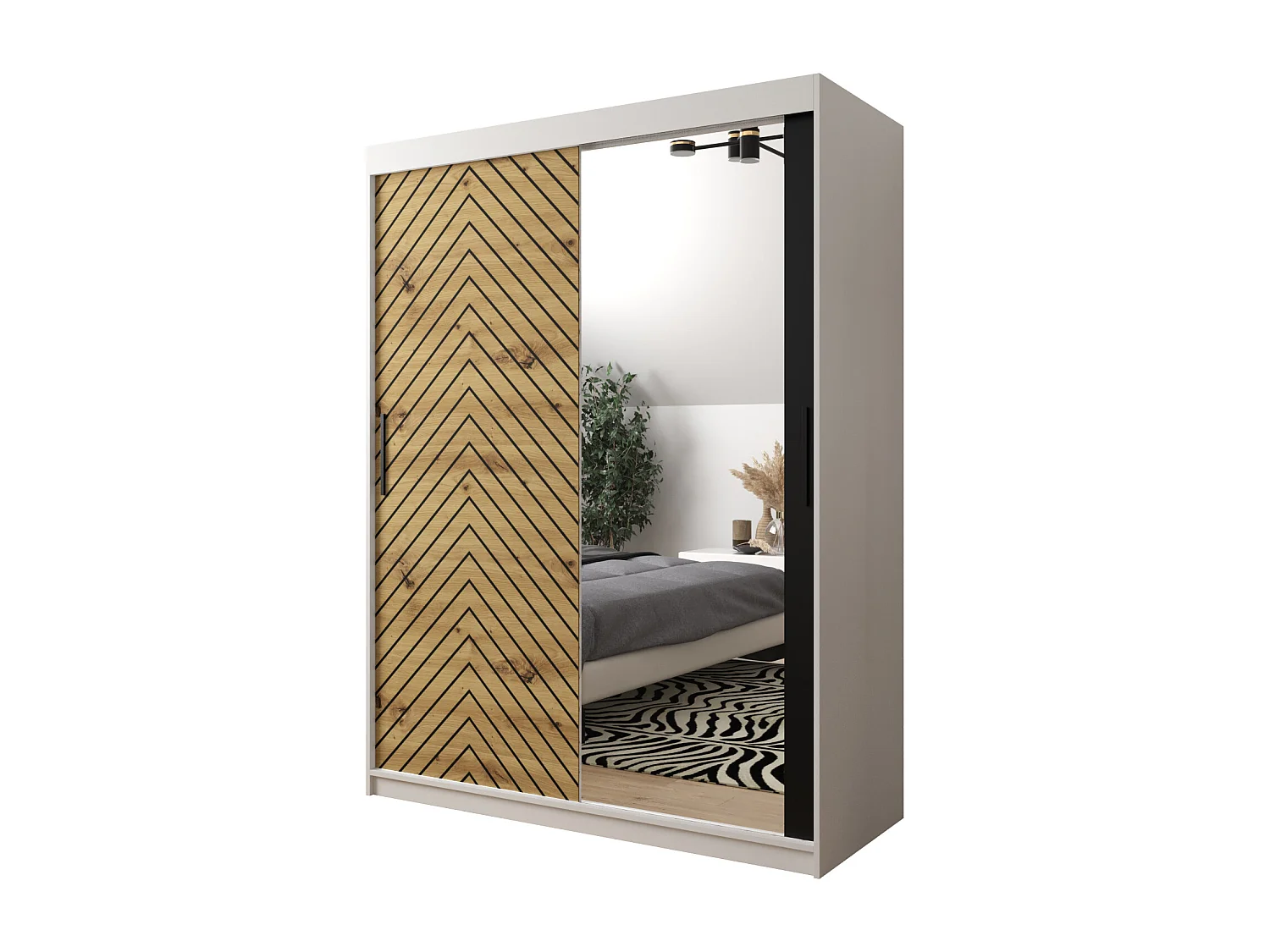 Schwebetürenschrank Jodełka 2 200/150/62 2-Türig (Weiß/Artisan)