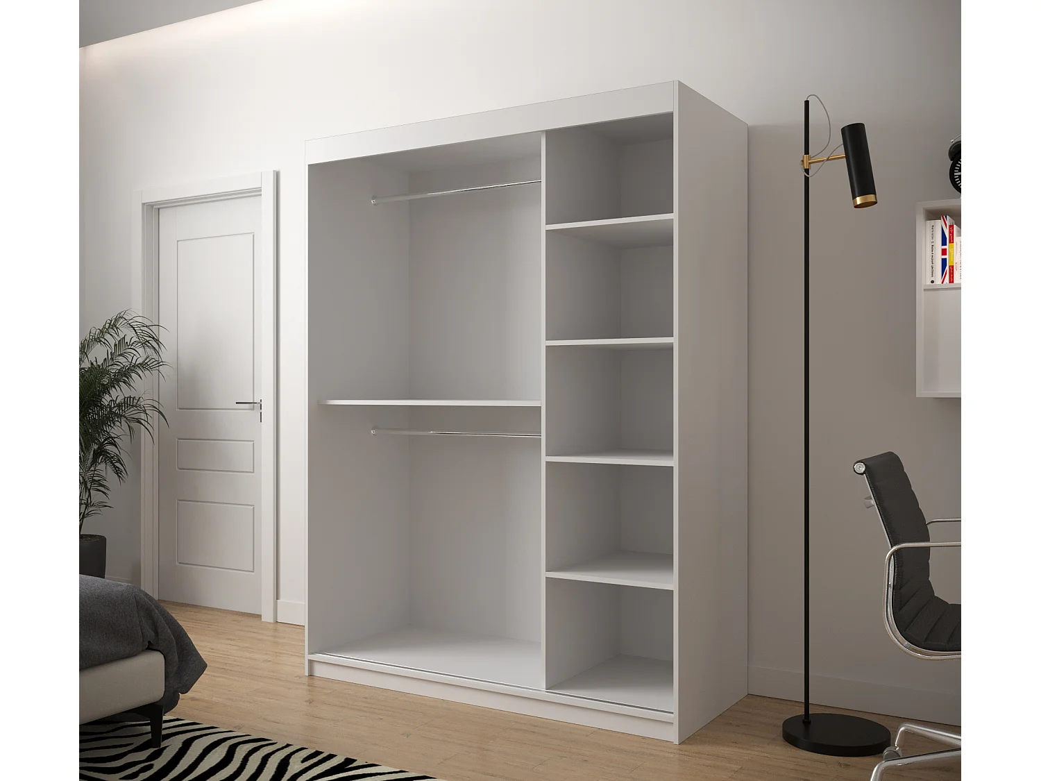 Schwebetürenschrank Jodełka 2 200/150/62 2-Türig (Weiß/Artisan)