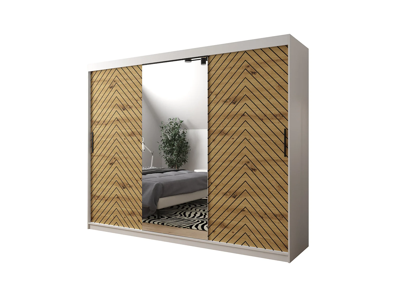 Schuifdeurkast Jodełka 2 200/250/62 3 deuren (Wit/Artisan)