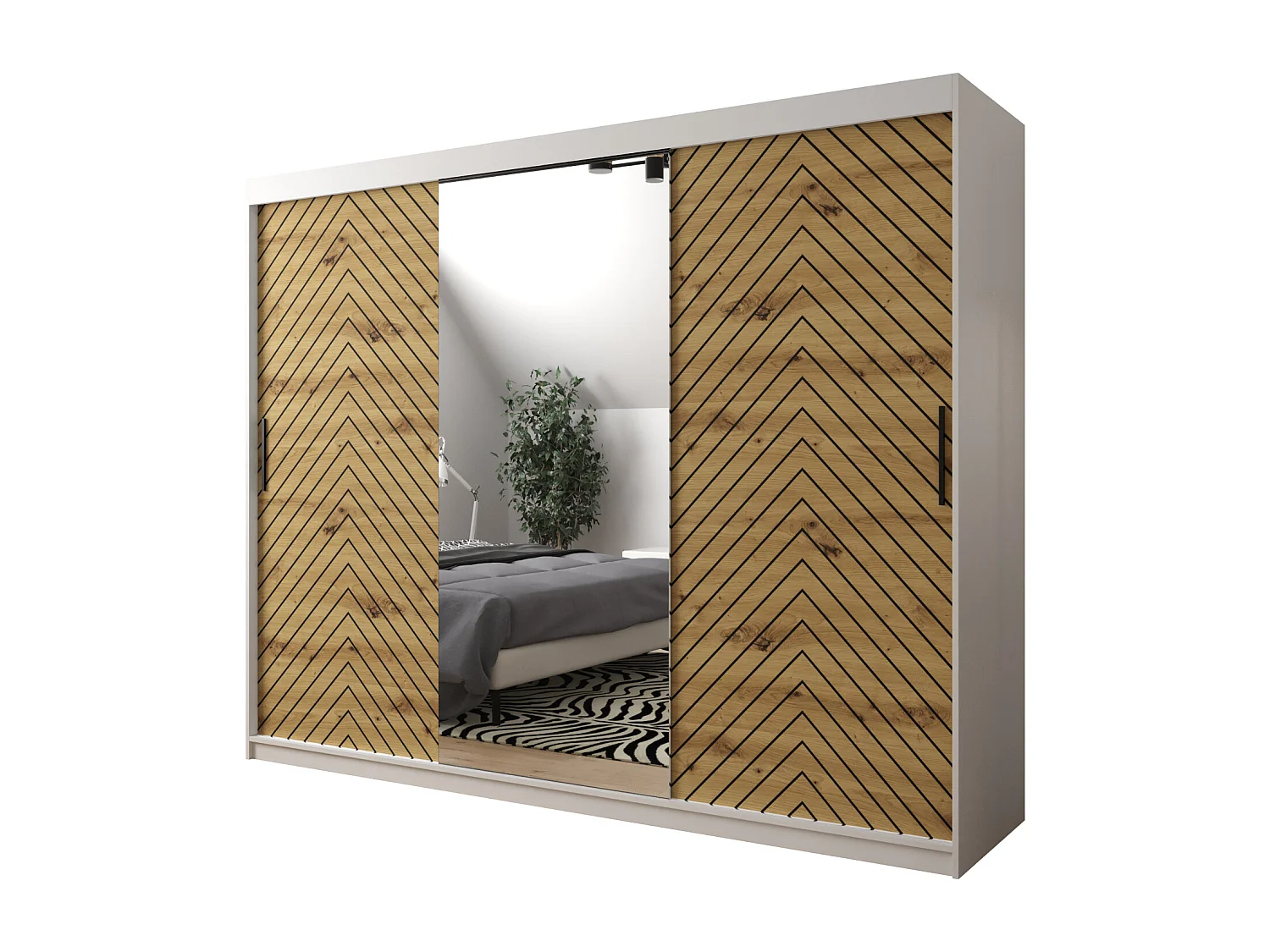 Armoire à portes coulissantes Jodełka 2 200/250/62 3 portes (Blanc/Artisan)