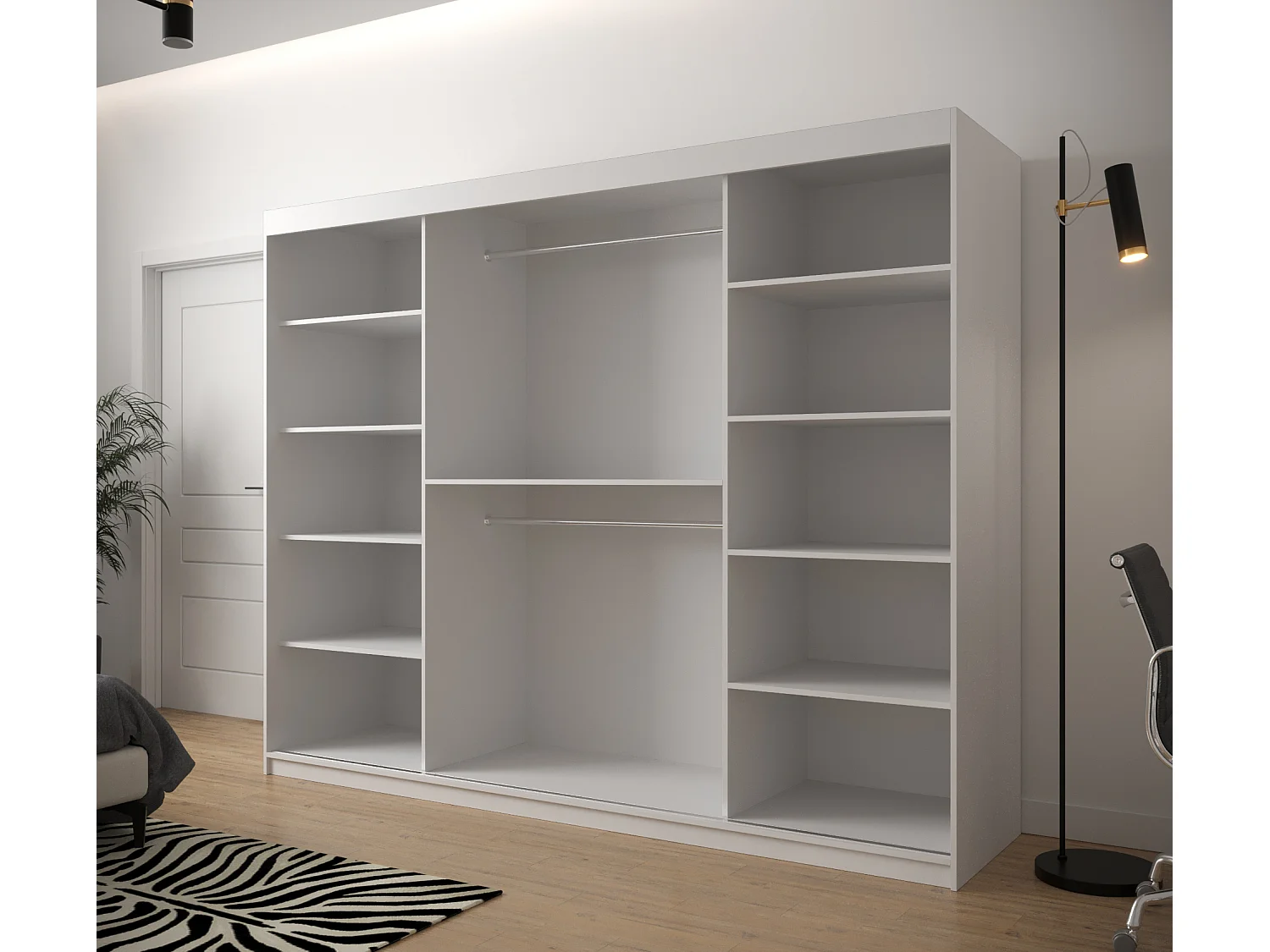 Armoire à portes coulissantes Jodełka 2 200/250/62 3 portes (Blanc/Artisan)