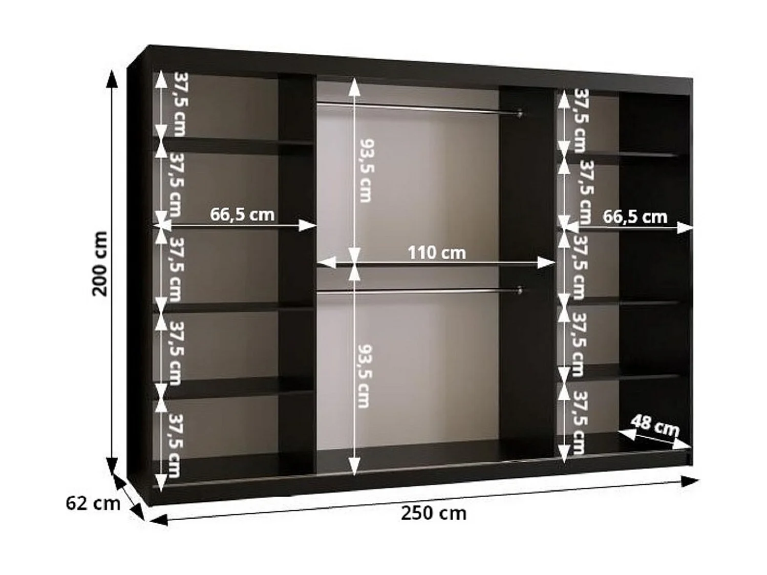 Armoire à portes coulissantes Jodełka 2 200/250/62 3 portes (Blanc/Artisan)