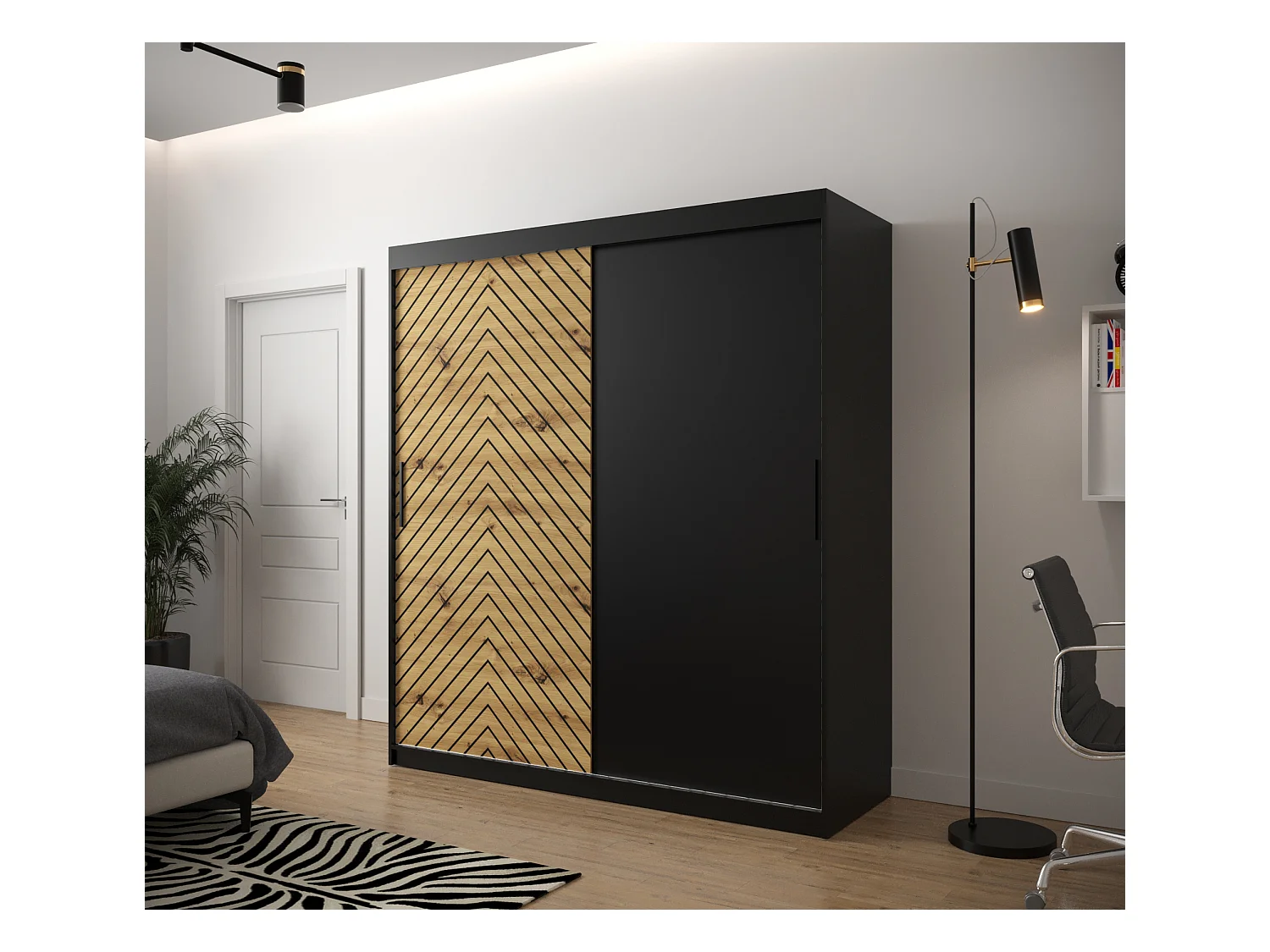 Armoire à portes coulissantes Jodełka 200/180/62 2 portes (Noir/Artisan)