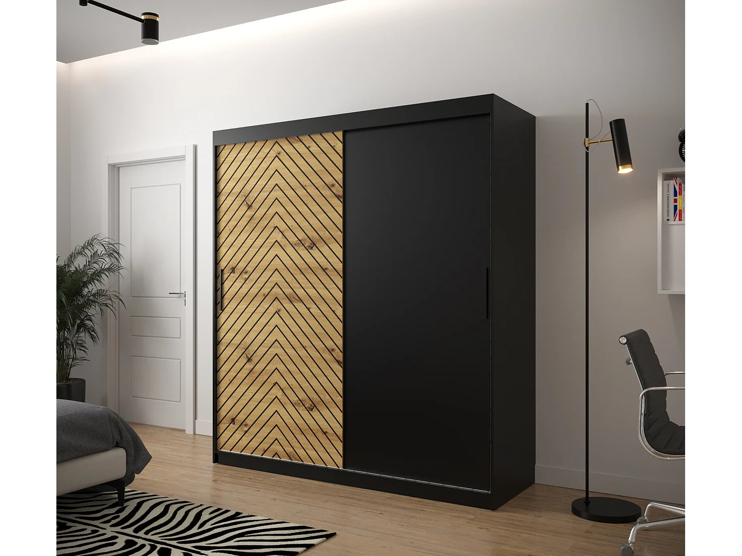 Armoire à portes coulissantes Jodełka 200/180/62 2 portes (Noir/Artisan)