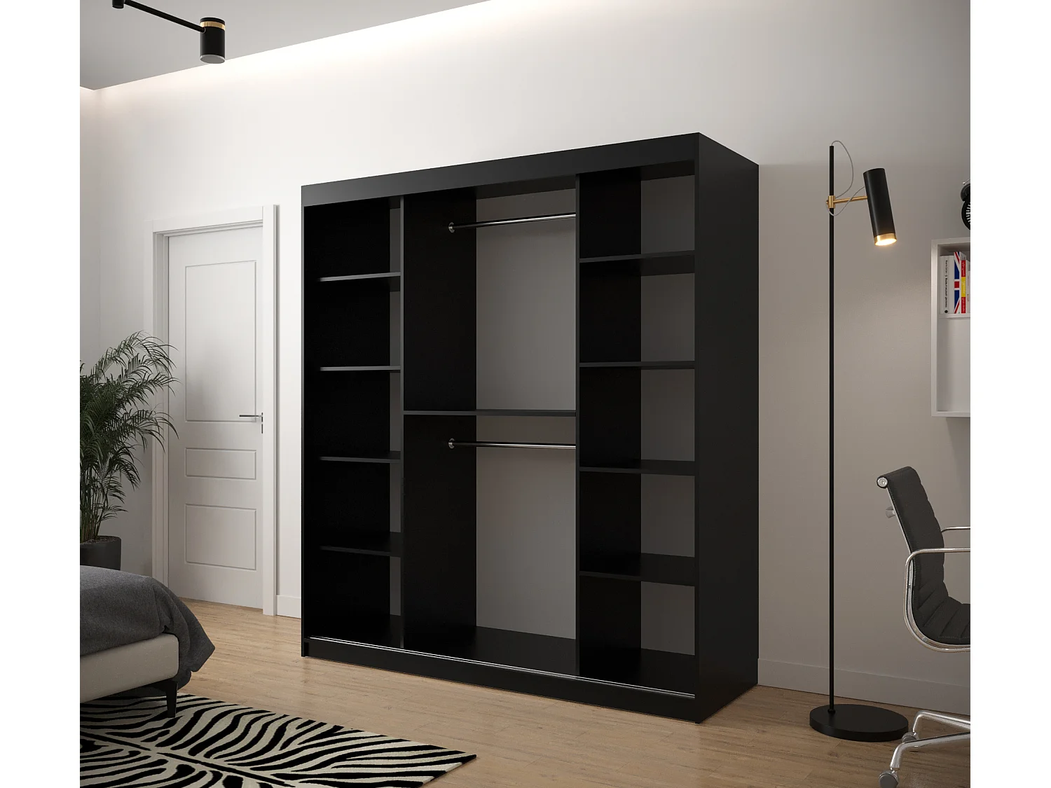 Armoire à portes coulissantes Jodełka 200/180/62 2 portes (Noir/Artisan)