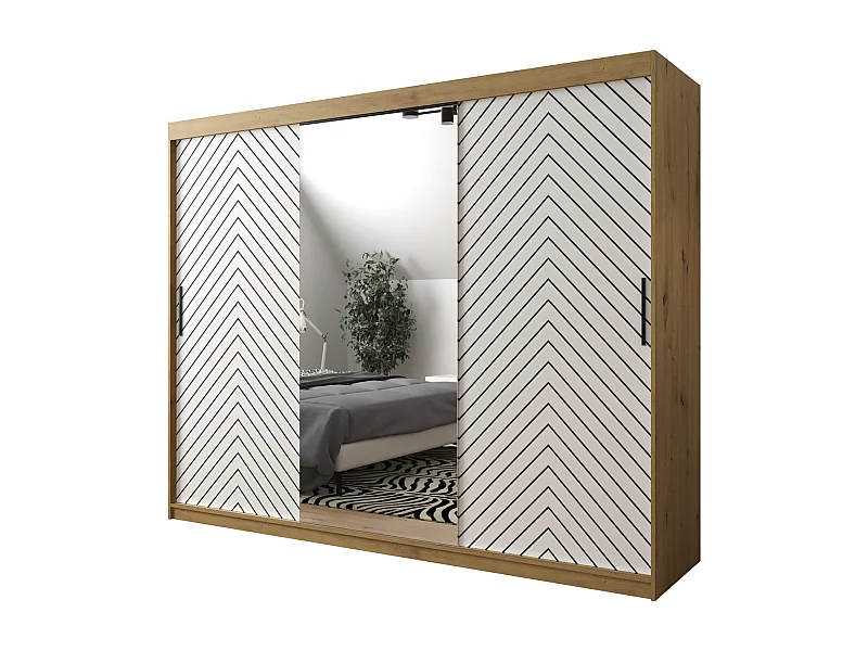 Schwebetürenschrank Jodełka 2 200/250/62 3-Türig (Artisan/Weiß)