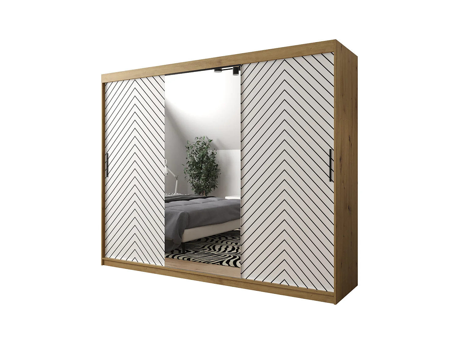 Armoire à portes coulissantes Jodełka 2 200/250/62 3 portes (Artisan/Blanc)