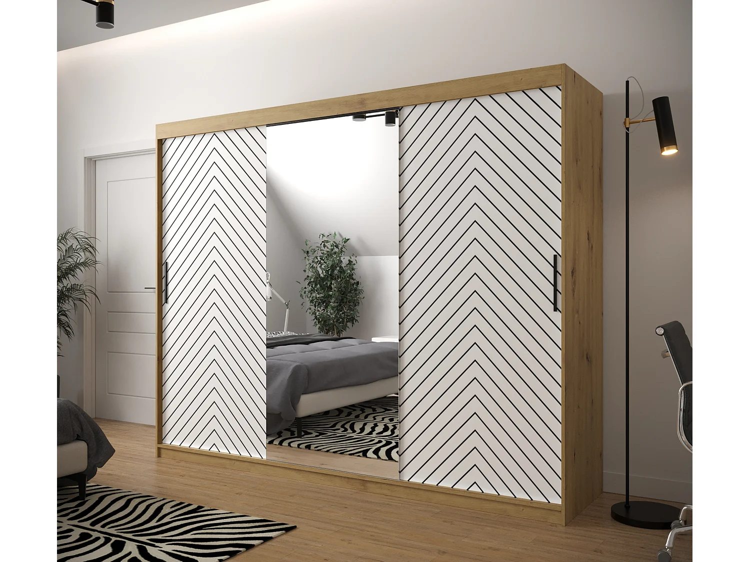 Schuifdeurkast Jodełka 2 200/250/62 3 deuren (Artisan/Wit)