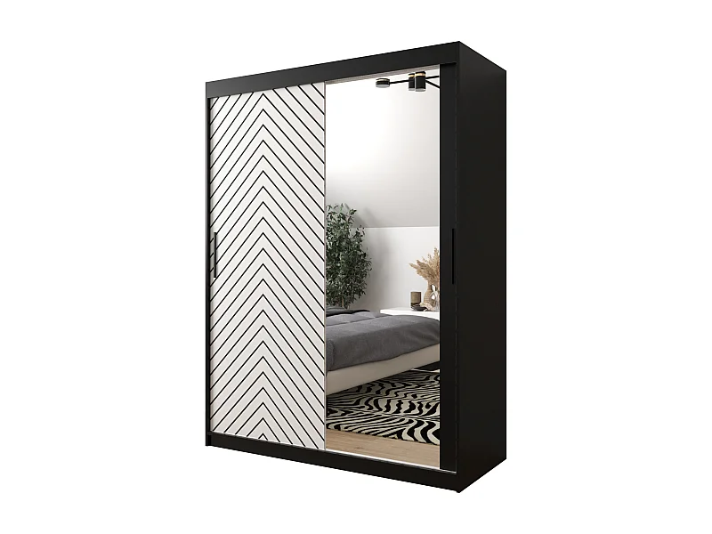 Schwebetürenschrank Jodełka 2 200/150/62 2-Türig (Schwarz/Weiß)