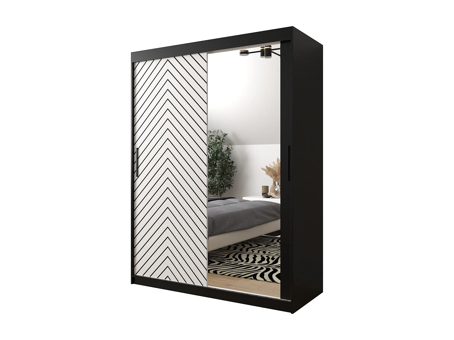 Schwebetürenschrank Jodełka 2 200/150/62 2-Türig (Schwarz/Weiß)