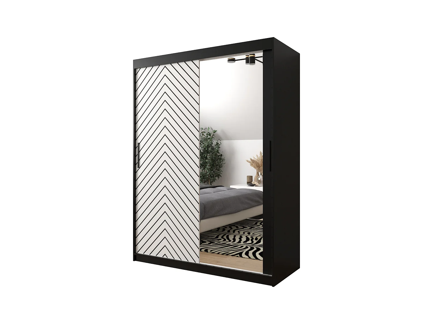 Armoire à portes coulissantes Jodełka 2 200/150/62 2 portes (Noir/Blanc)
