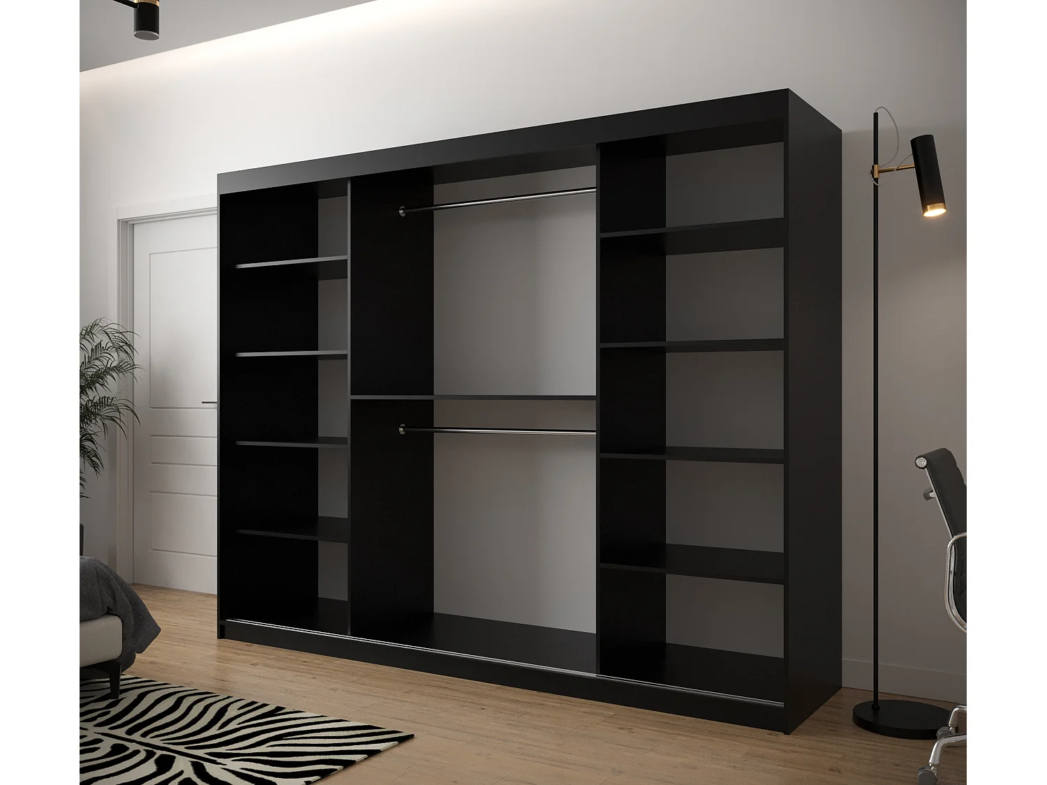 Armoire à portes coulissantes Jodełka 200/250/62 3 portes (Noir/Blanc)