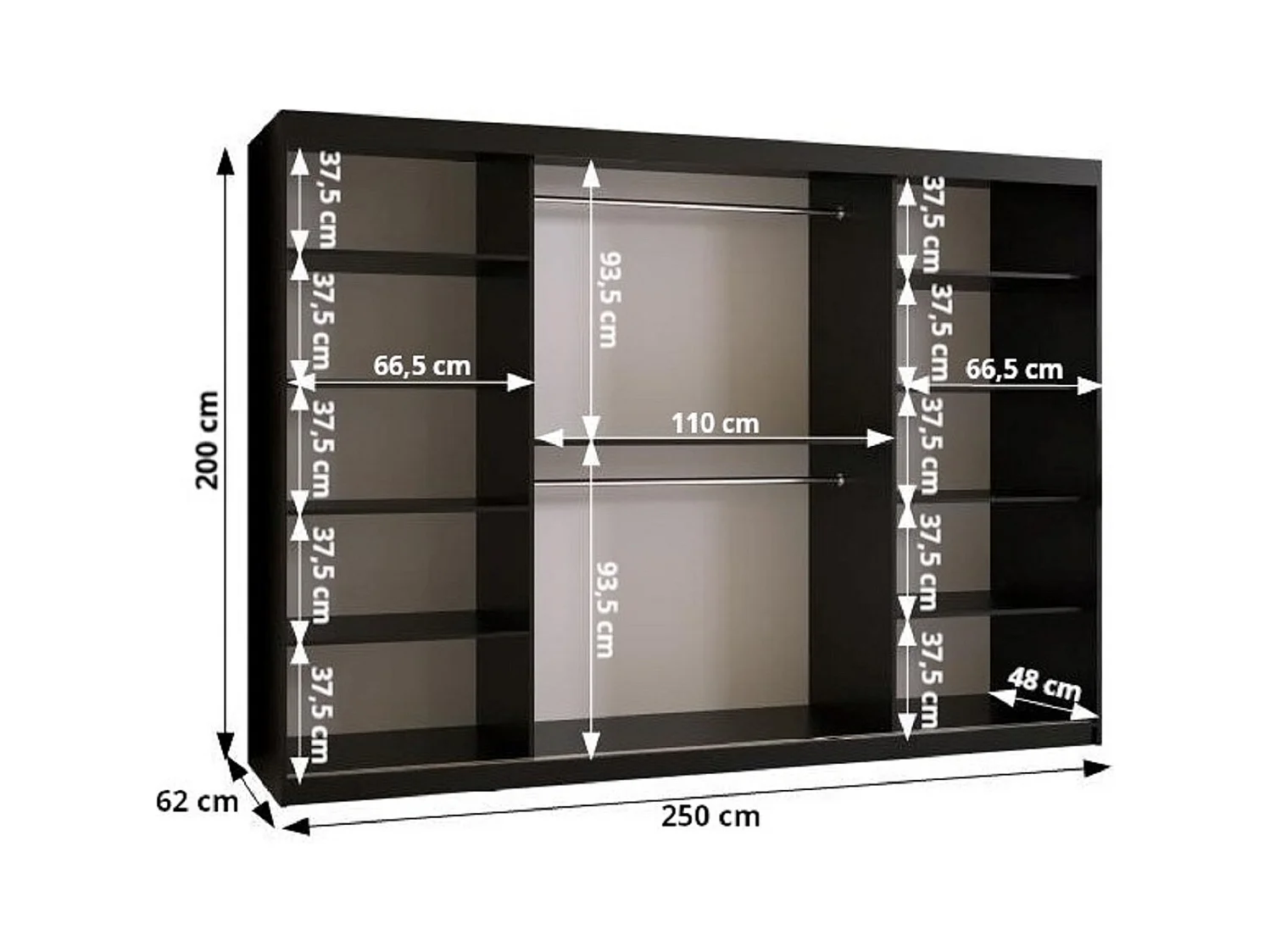 Armoire à portes coulissantes Jodełka 1 200/250/62 3 portes (Noir/Blanc)