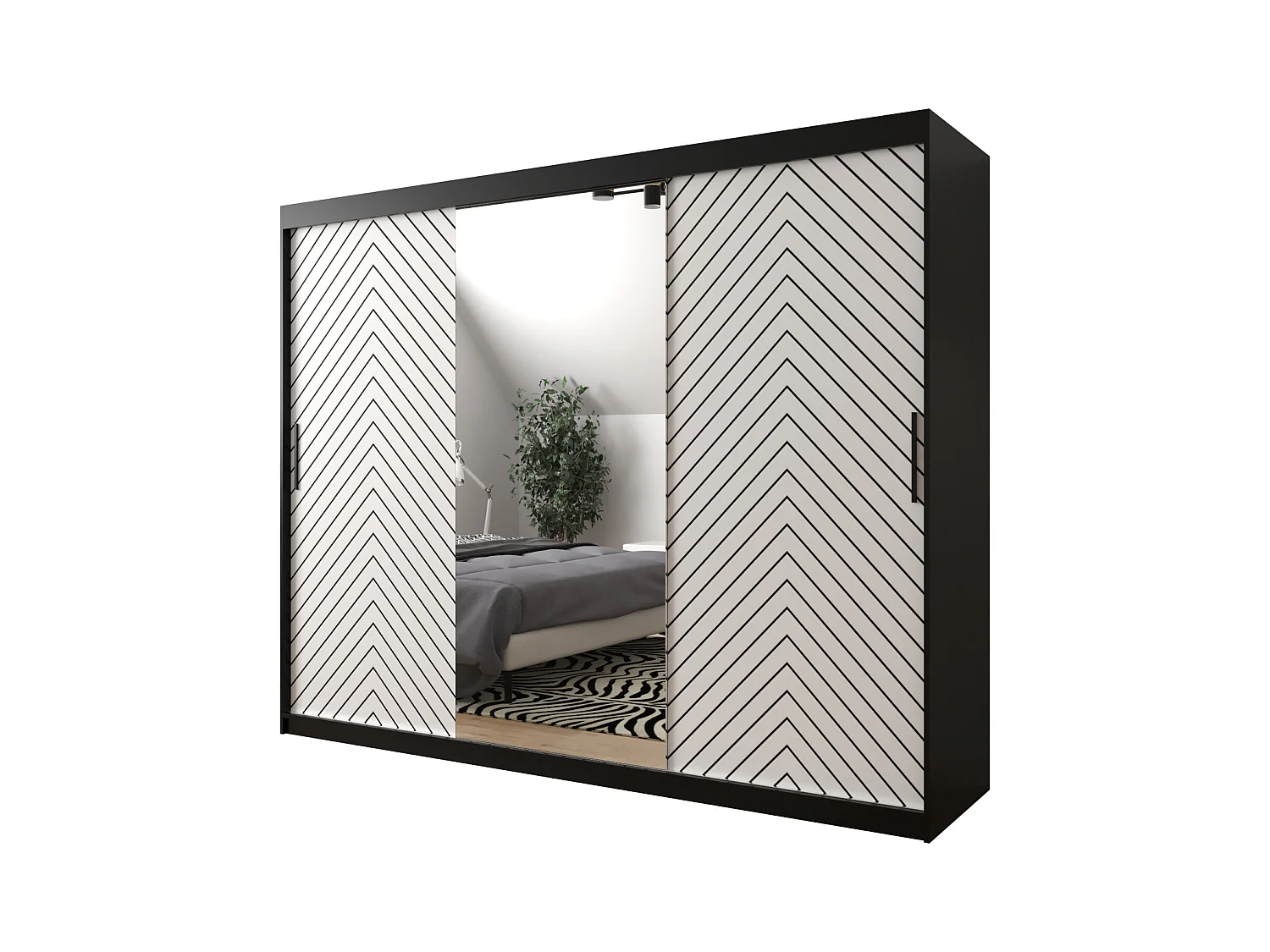 Armoire à portes coulissantes Jodełka 2 200/250/62 3 portes (Noir/Blanc)