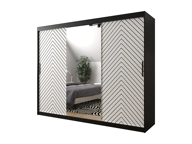 Armario Jodełka de puertas corredas 2 200/250/62 3 puertas (Negro/Bianco)