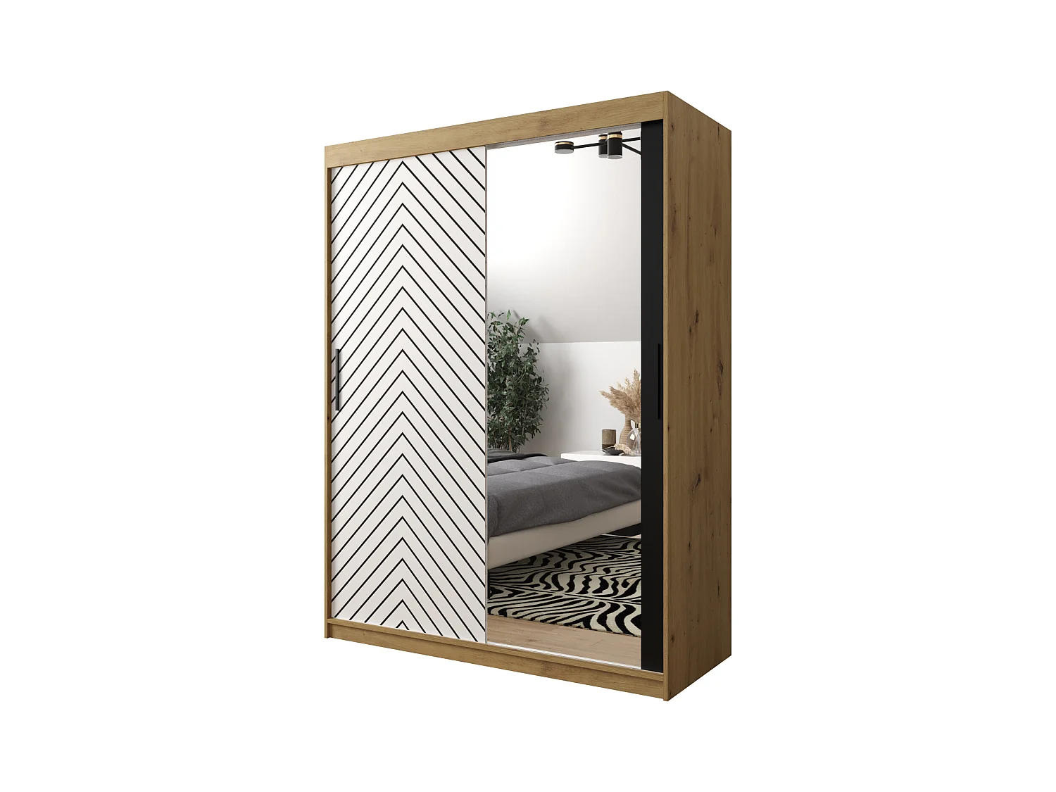 Schwebetürenschrank Jodełka 2 200/150/62 2-Türig (Artisan/Weiß)