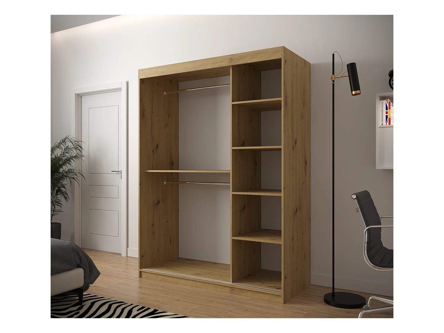 Schwebetürenschrank Jodełka 2 200/150/62 2-Türig (Artisan/Weiß)