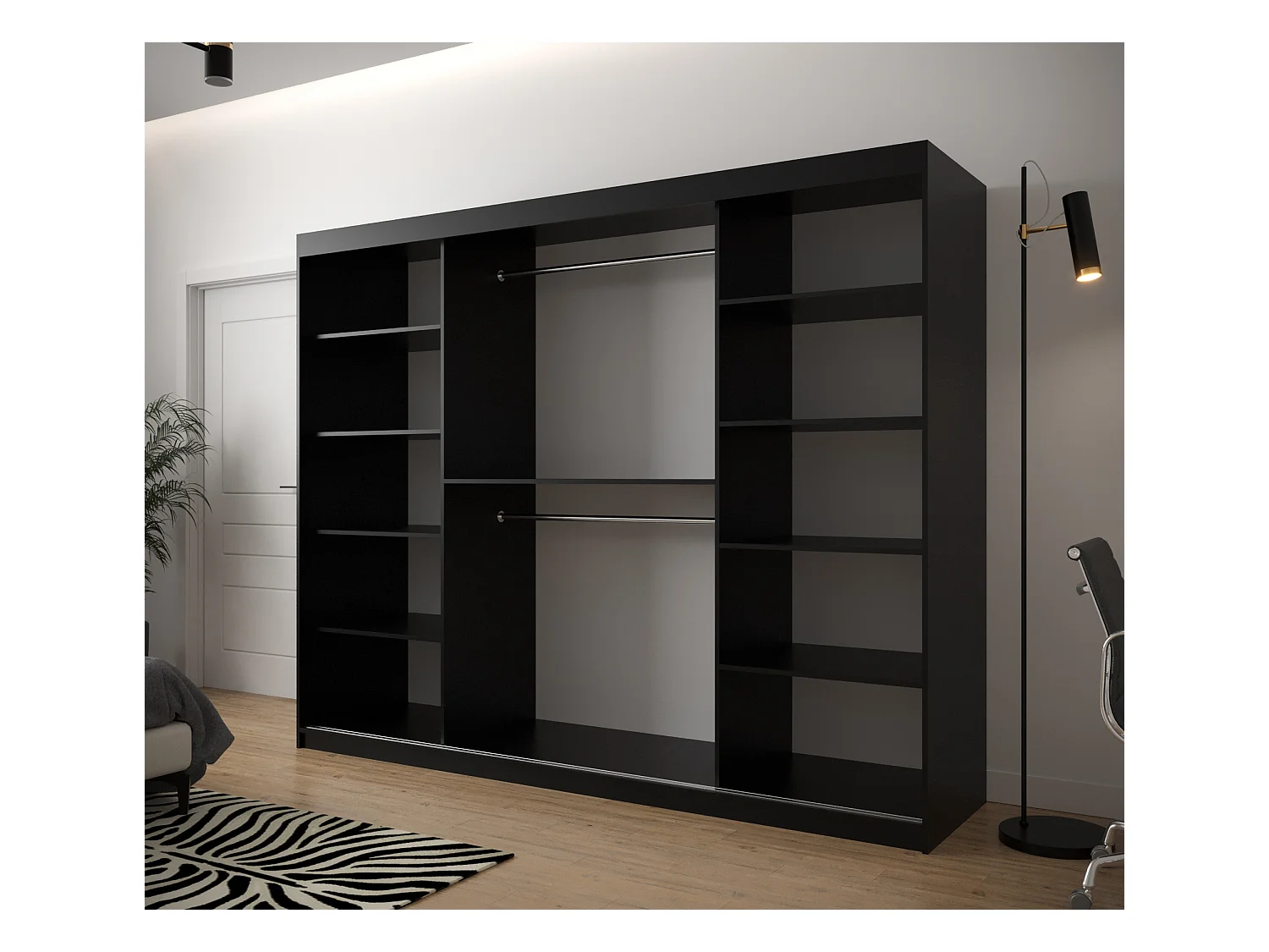 Armoire à portes coulissantes Jodełka 2 200/250/62 3 portes (Noir/Artisan)