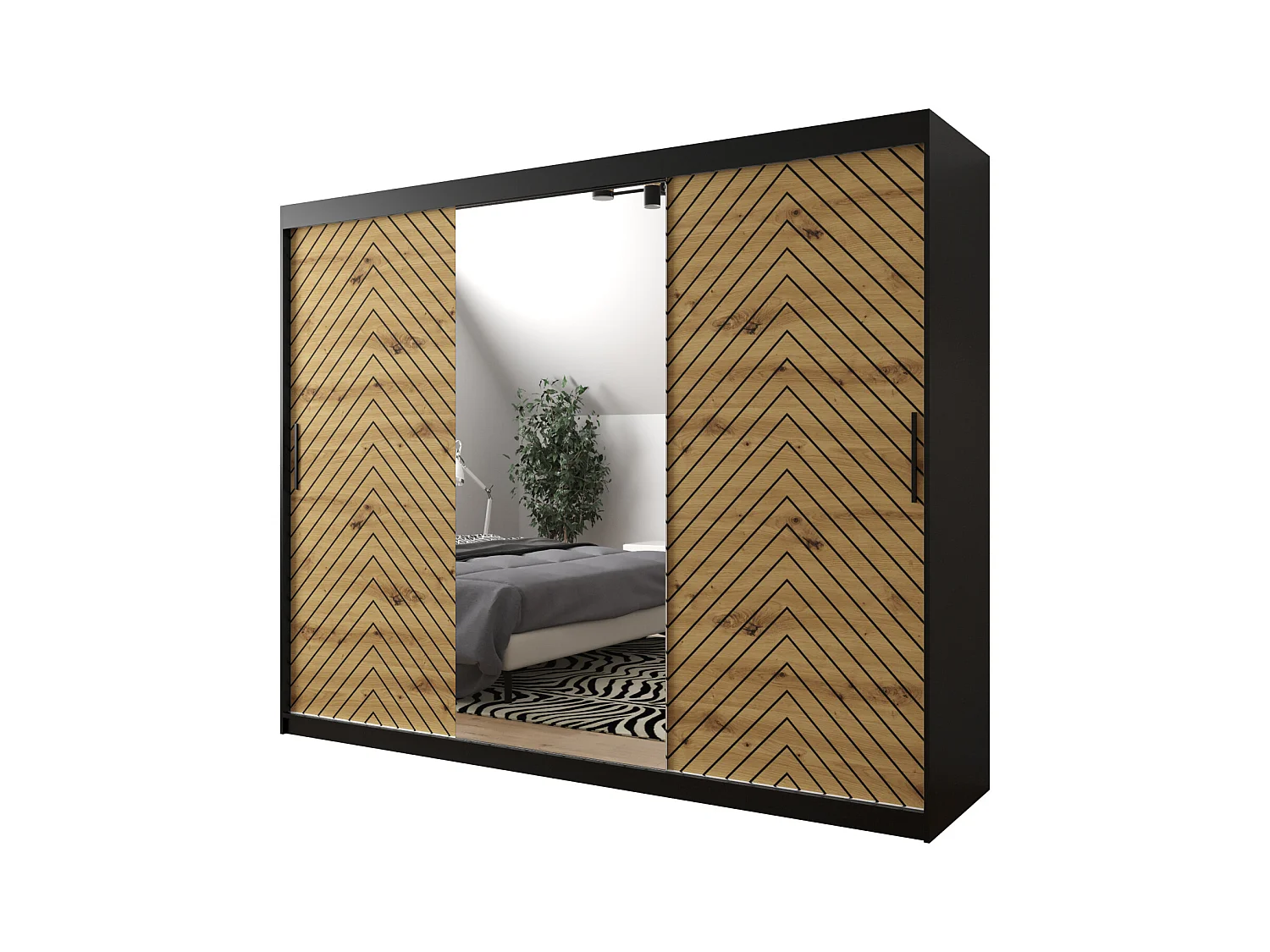 Armoire à portes coulissantes Jodełka 2 200/250/62 3 portes (Noir/Artisan)