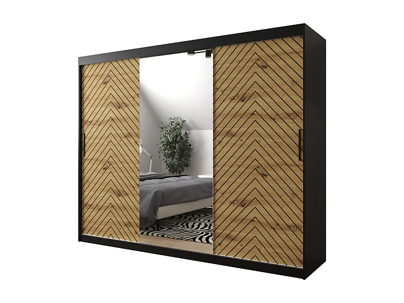 Armario Jodełka de puertas corredas 2 200/250/62 3 puertas (Negro/Artisan)