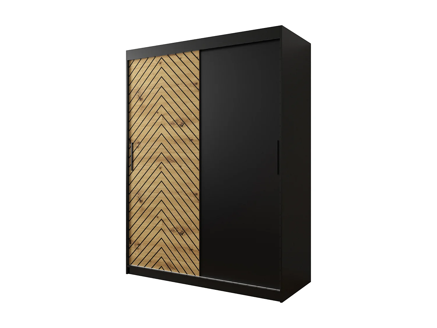 Schwebetürenschrank Jodełka 200/150/62 2-Türig (Schwarz/Artisan)