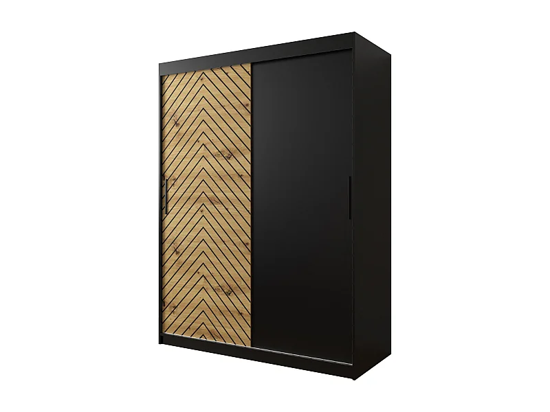Schwebetürenschrank Jodełka 200/150/62 2-Türig (Schwarz/Artisan)