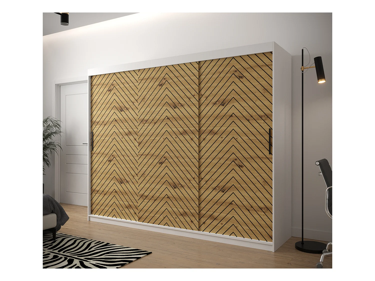 Schwebetürenschrank Jodełka 1 200/250/62 3-Türig (Weiß/Artisan)