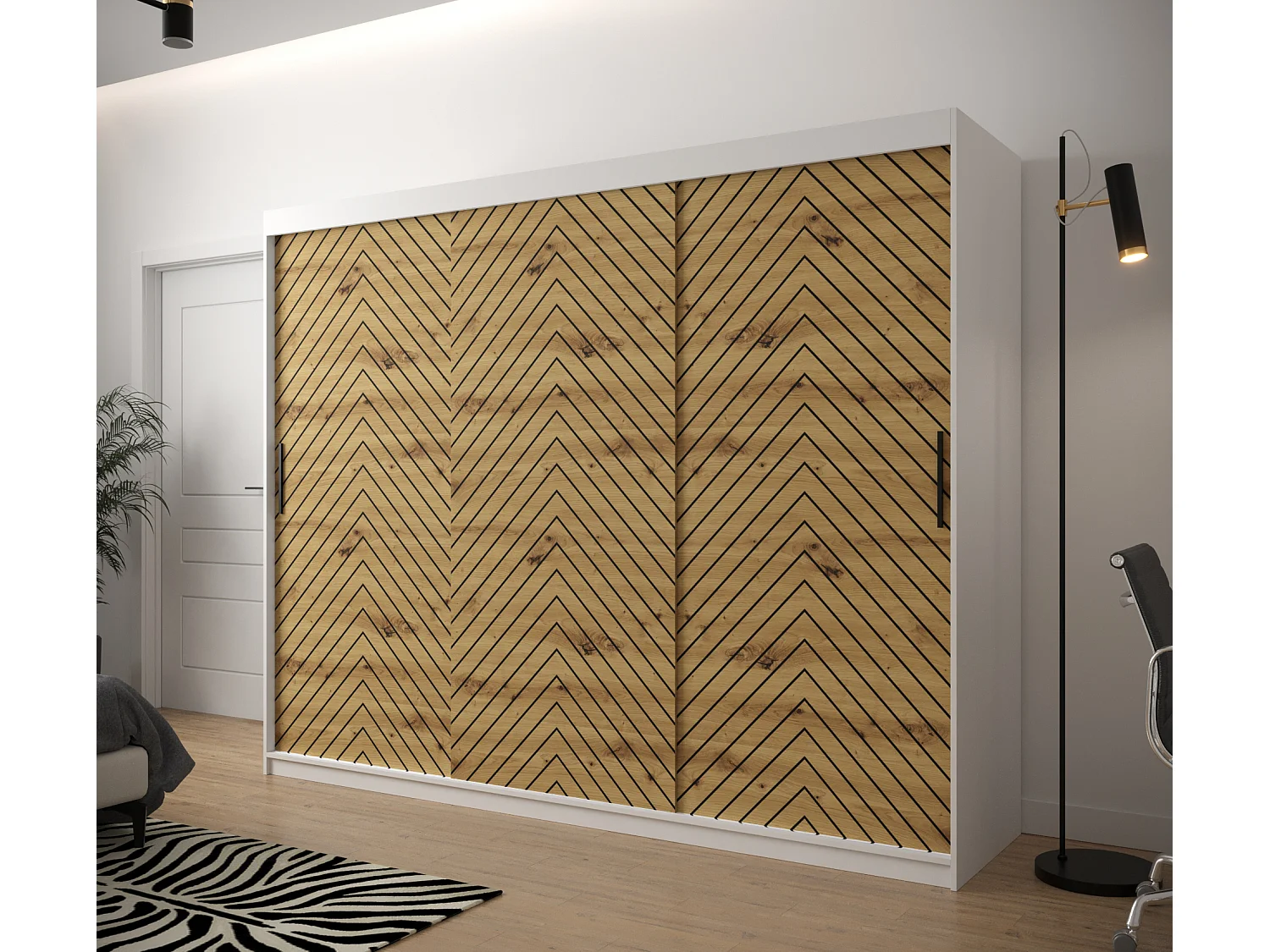 Armoire à portes coulissantes Jodełka 1 200/250/62 3 portes (Blanc/Artisan)