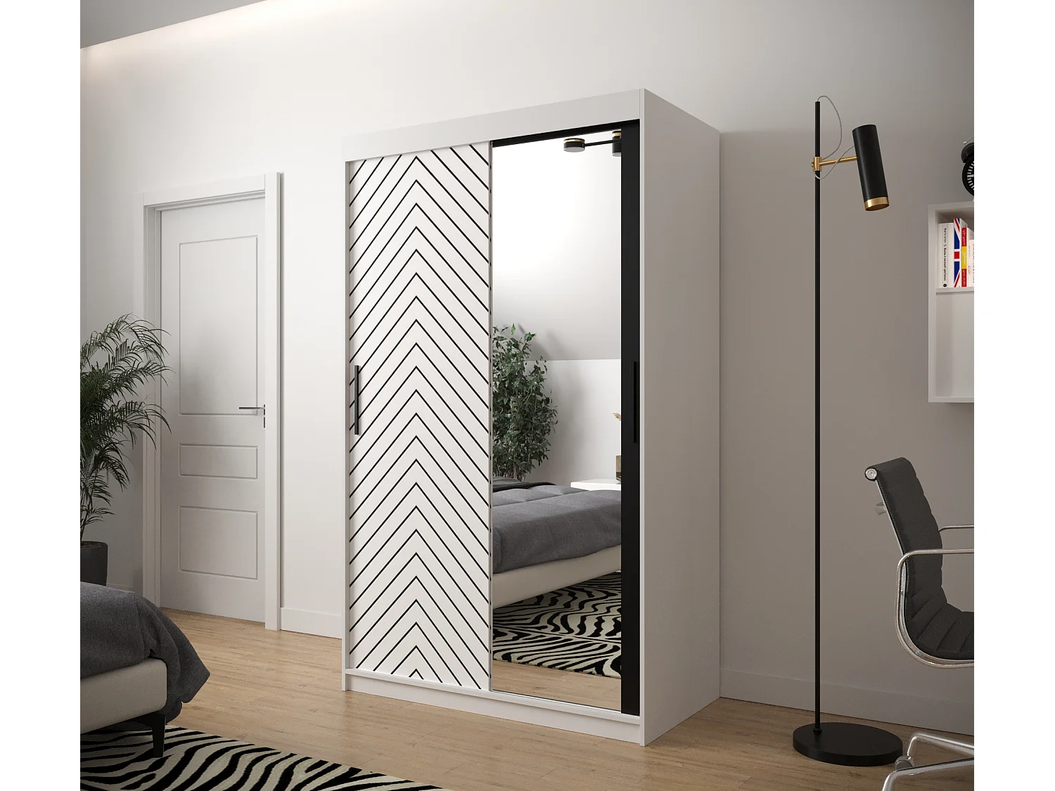 Schwebetürenschrank Jodełka 2 200/120/62 2-Türig (Weiß)