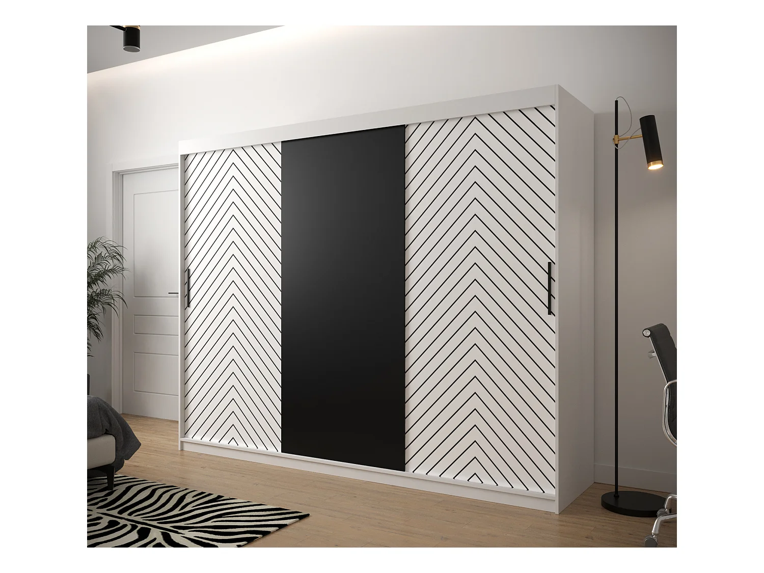 Armoire à portes coulissantes Jodełka 200/250/62 3 portes (Blanc)