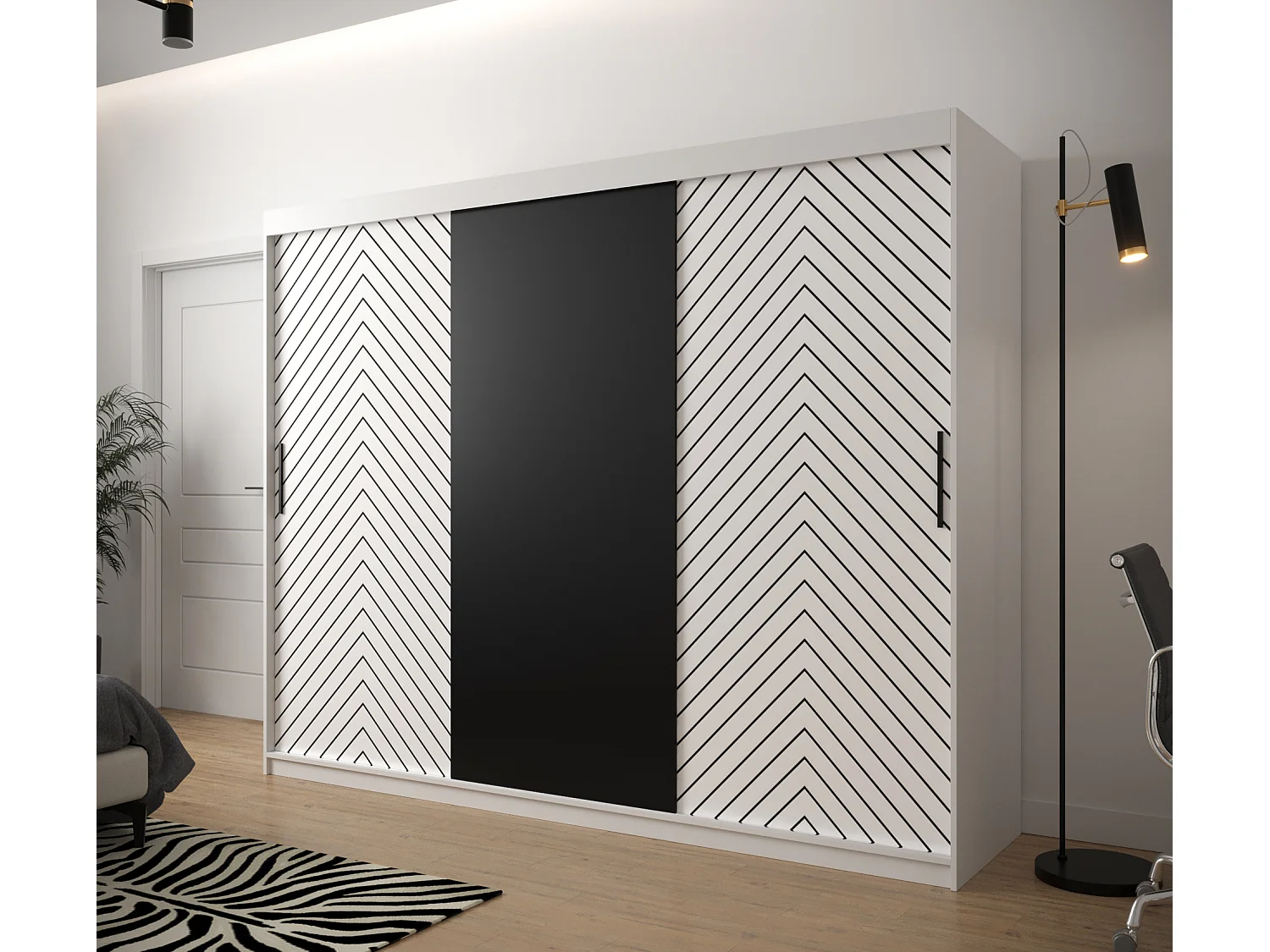 Armoire à portes coulissantes Jodełka 200/250/62 3 portes (Blanc)