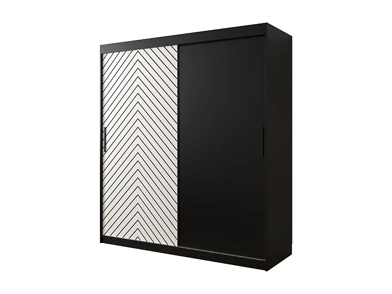Schwebetürenschrank Jodełka 200/180/62 2-Türig (Schwarz/Weiß)