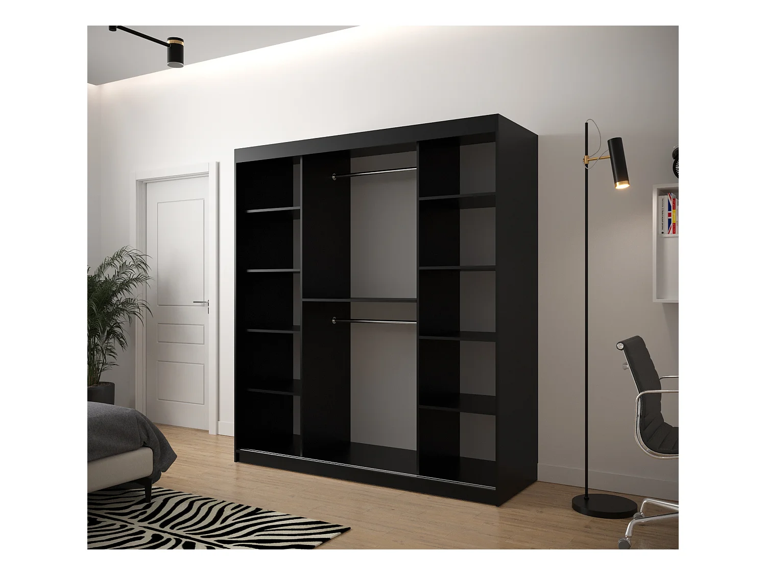 Armoire à portes coulissantes Jodełka 200/180/62 2 portes (Noir/Blanc)