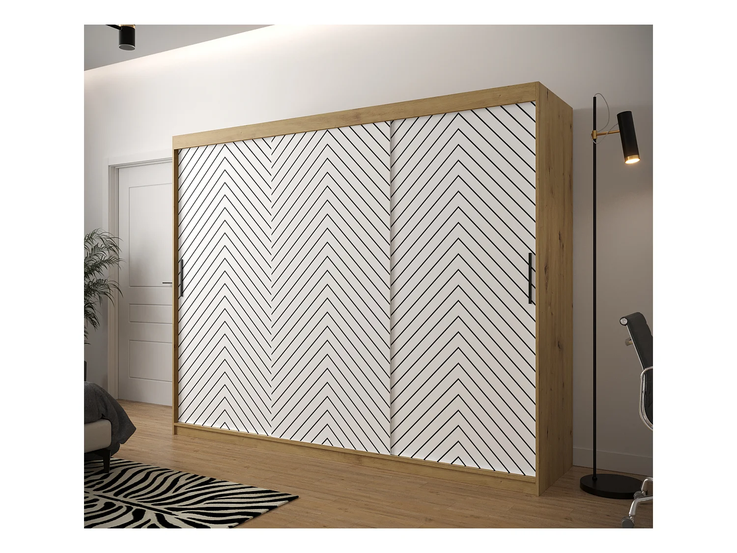 Armoire à portes coulissantes Jodełka 1 200/250/62 3 portes (Artisan/Blanc)