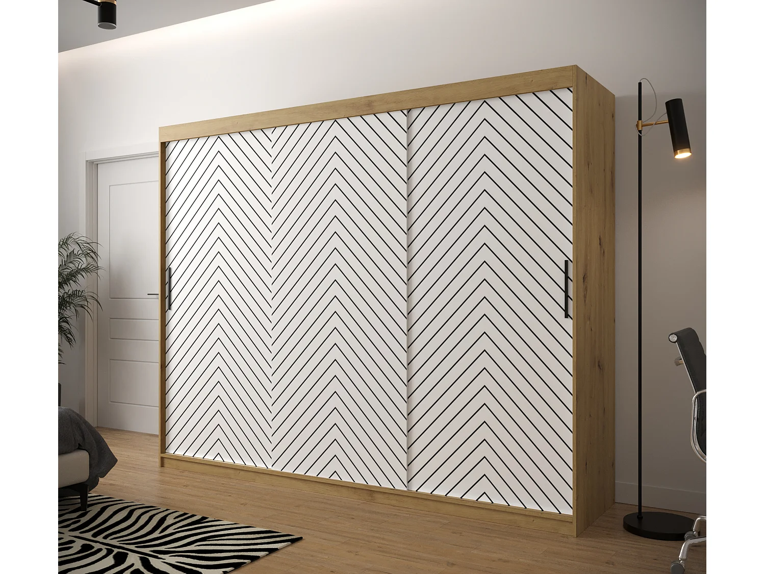 Armoire à portes coulissantes Jodełka 1 200/250/62 3 portes (Artisan/Blanc)