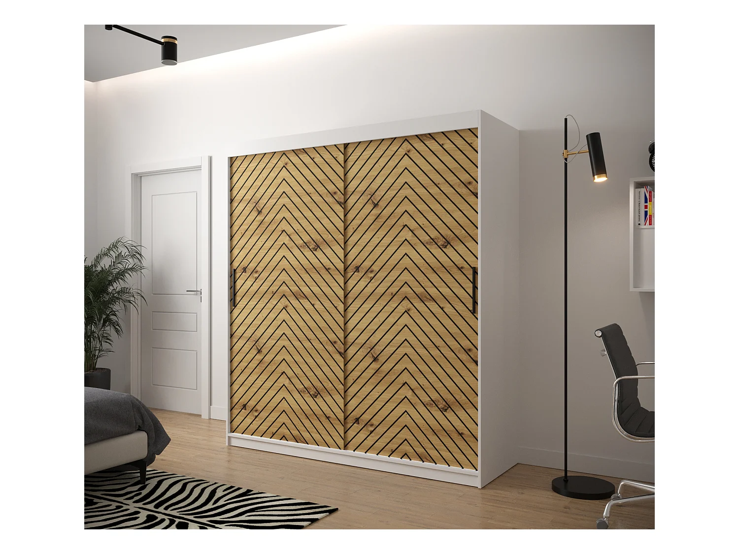 Schwebetürenschrank Jodełka 1 200/180/62 2-Türig (Weiß/Artisan)