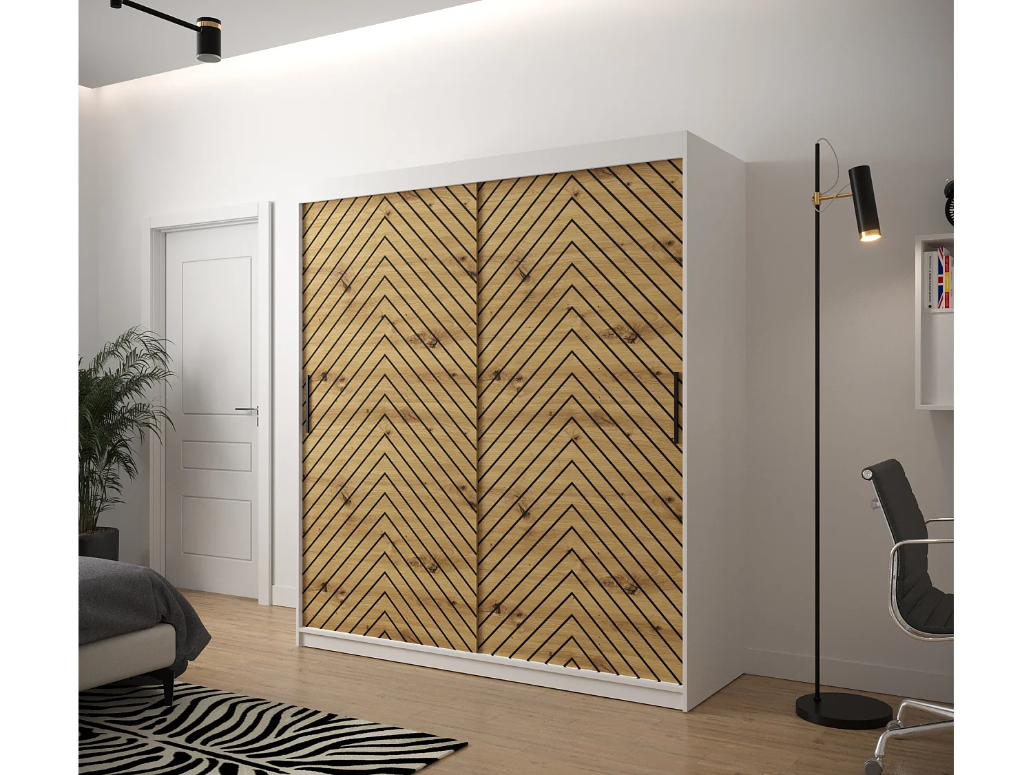 Schwebetürenschrank Jodełka 1 200/180/62 2-Türig (Weiß/Artisan)