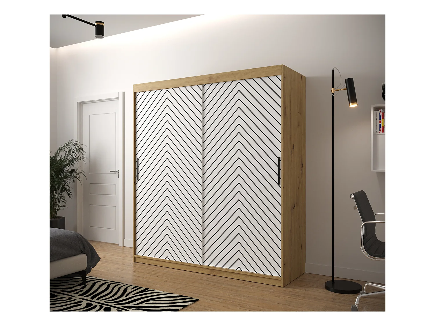 Armoire à portes coulissantes Jodełka 1 200/180/62 2 portes (Artisan/Blanc)