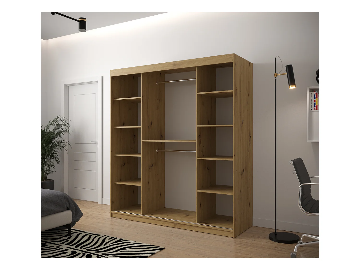 Armoire à portes coulissantes Jodełka 1 200/180/62 2 portes (Artisan/Blanc)