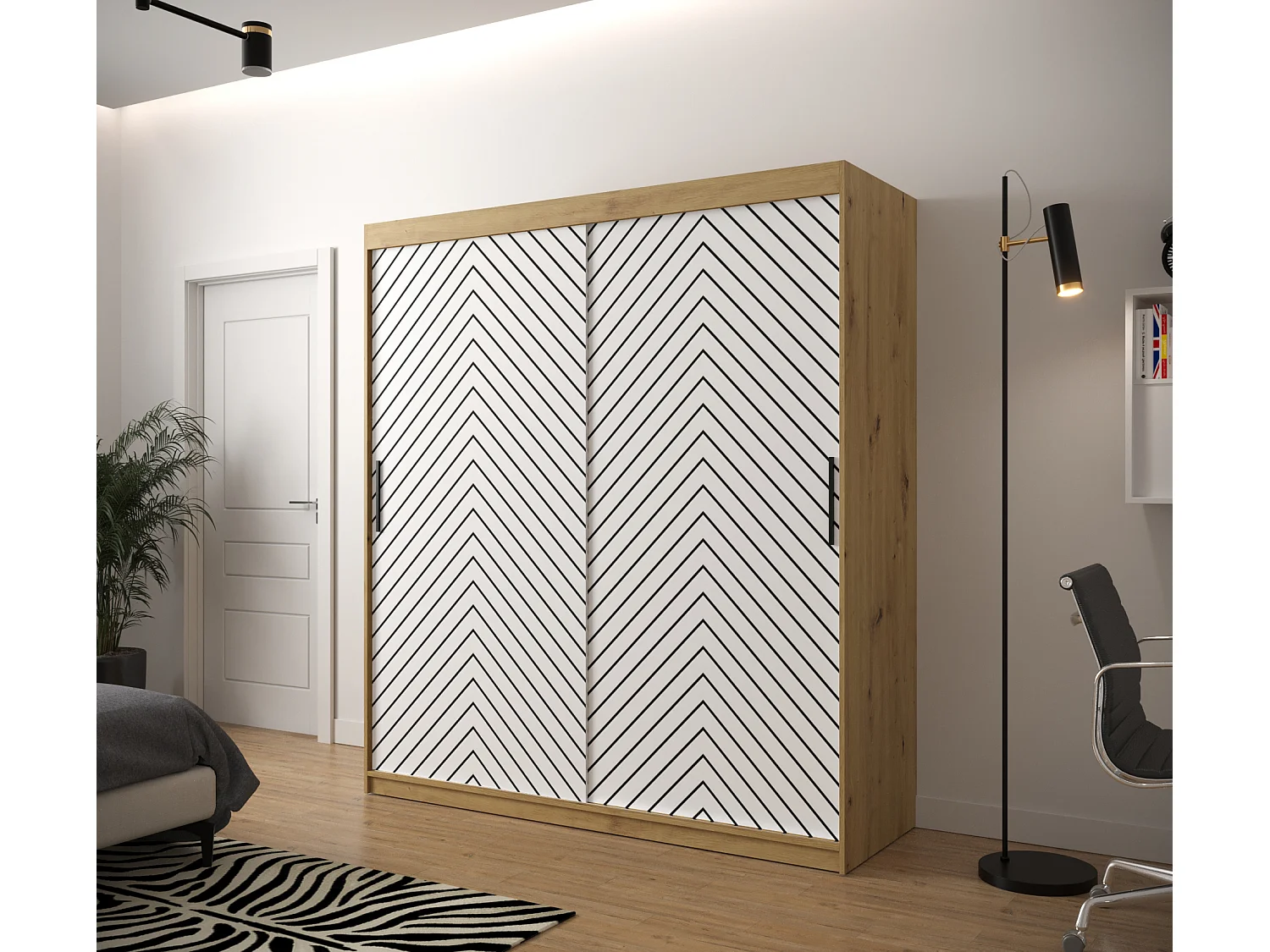 Armoire à portes coulissantes Jodełka 1 200/180/62 2 portes (Artisan/Blanc)