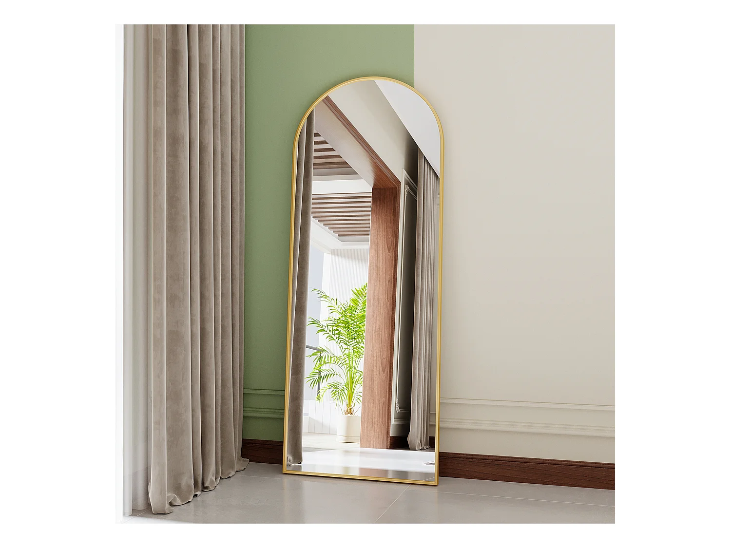 Miroir pleine longueur 165x60 cm, rectangulaire, à poser ou suspendre, cadre aluminium, idéal salle de bain, chambre, entrée et couloir, doré