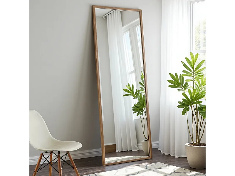 Miroir pleine longueur 150x40 cm, rectangulaire, à poser ou suspendre, cadre aluminium, idéal salle de bain, chambre, entrée et couloir, noir